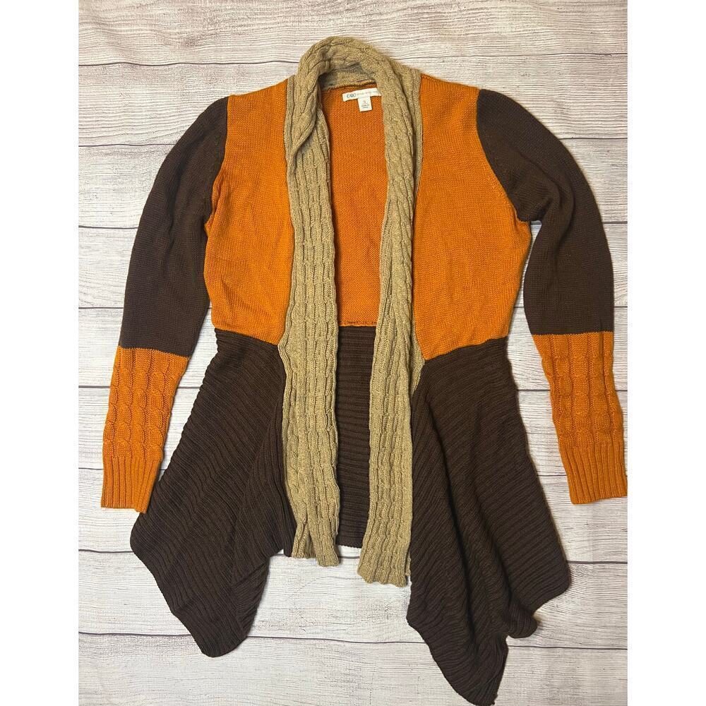 Cato Color Block Open Front Cardigan Sweater Brown‎ Orange Tan Women’s Size S